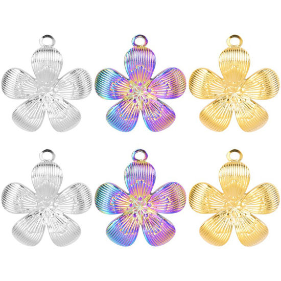 Immagine di 304 Acciaio Inossidabile Charms Multicolore Fiore 27mm x 25mm, 1 Pz