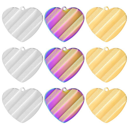 304 Stainless Steel Charms Multicolor Heart Texture 25mm x 27mm