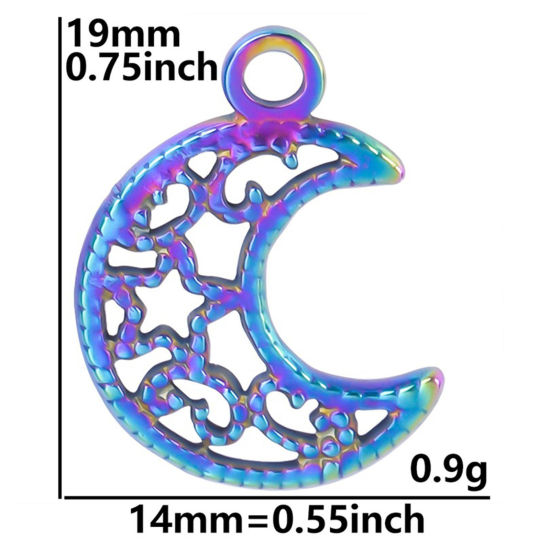 Picture of 304 Stainless Steel Charms Multicolor Half Moon Star Hollow 19mm x 15mm