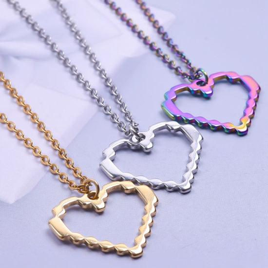 Picture of 304 Stainless Steel Charms Multicolor Heart Texture 22mm x 25mm