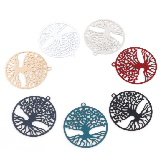 Bild von Eisenlegierung Charms Lebensbaum Bunt Spritzlackierung 27mm x 25mm, 20 Stück
