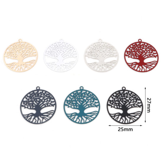Bild von Eisenlegierung Charms Lebensbaum Bunt Spritzlackierung 27mm x 25mm, 20 Stück
