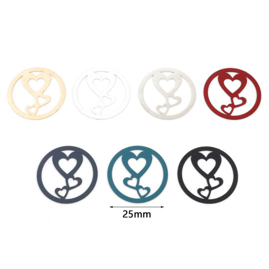 Imagen de Hierro día de San Valentín Colgantes Charms Ronda Multicolor Corazón Pintura 25mm Dia, 20 Unidades