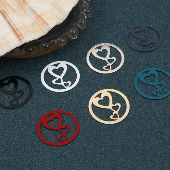 Imagen de Hierro día de San Valentín Colgantes Charms Ronda Multicolor Corazón Pintura 25mm Dia, 20 Unidades