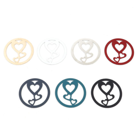 Imagen de Hierro día de San Valentín Colgantes Charms Ronda Multicolor Corazón Pintura 25mm Dia, 20 Unidades