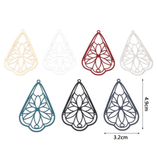 Imagen de Hierro Colgantes Gota Multicolor Flor Pintura 4.9cm x 3.2cm, 10 Unidades