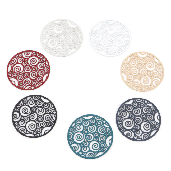 Image de Breloques en Alliage de Fer Rond Multicolore Spiral Laqué 25mm Dia, 20 Pcs