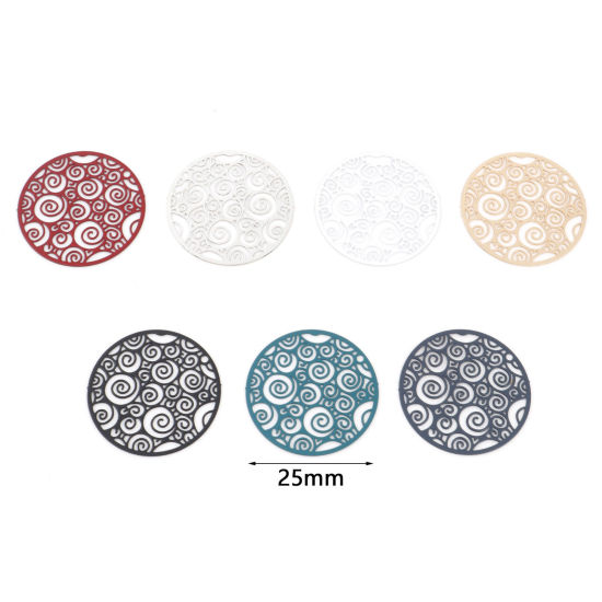 Image de Breloques en Alliage de Fer Rond Multicolore Spiral Laqué 25mm Dia, 20 Pcs