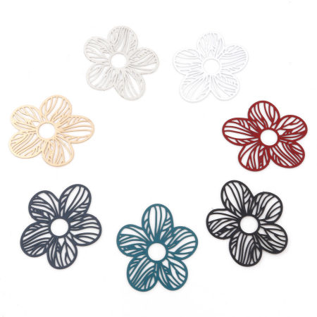 Iron Based Alloy Pendants Multicolor Flower Painted 3.1cm x 2.7cm