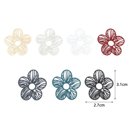 Picture of Iron Based Alloy Pendants Multicolor Flower Painted 3.1cm x 2.7cm