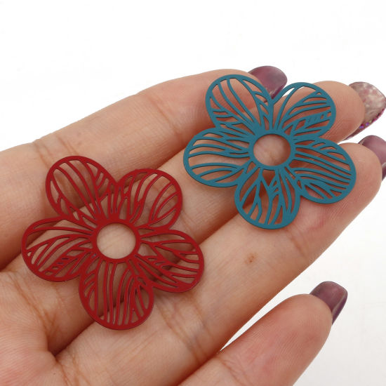 Picture of Iron Based Alloy Pendants Multicolor Flower Painted 3.1cm x 2.7cm