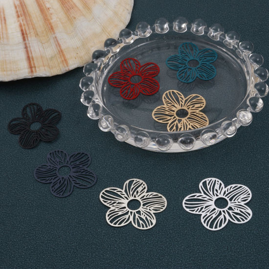 Picture of Iron Based Alloy Pendants Multicolor Flower Painted 3.1cm x 2.7cm