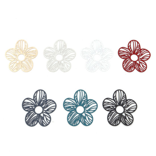 Picture of Iron Based Alloy Pendants Multicolor Flower Painted 3.1cm x 2.7cm