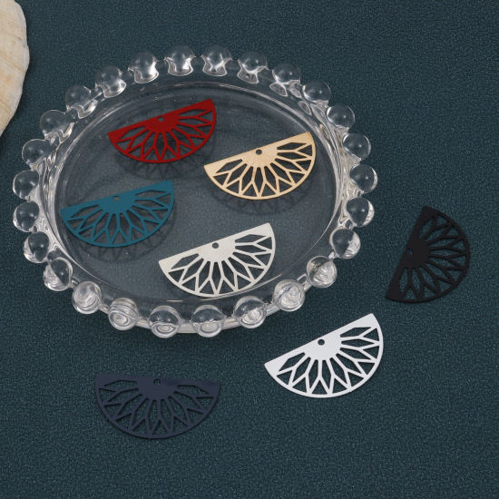 Bild von Eisenlegierung Anhänger Halbrund Bunt Blumen Spritzlackierung 3.1cm x 1.7cm, 20 Stück