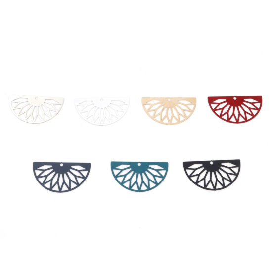 Bild von Eisenlegierung Anhänger Halbrund Bunt Blumen Spritzlackierung 3.1cm x 1.7cm, 20 Stück