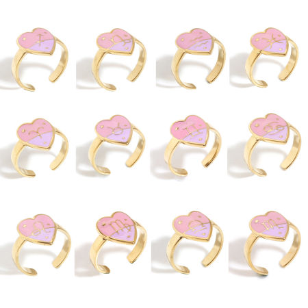 304 Edelstahl Valentinstag Offen Ring Vergoldet Rosa & Violett Herz Sternbild Emaille 17.3mm（US Größe:7), 1 Stück