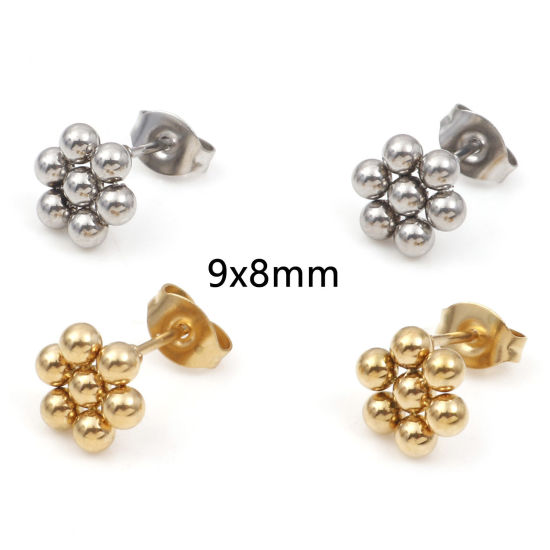 Picture of 304 Stainless Steel Ear Post Stud Earrings Multicolor Flower 9mm x 8mm