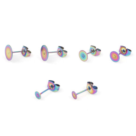 304 Acero Inoxidable Pendientes Disco Multicolor Pegar en 10 Unidades