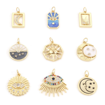 Brass Galaxy Charms Gold Plated Half Moon Star