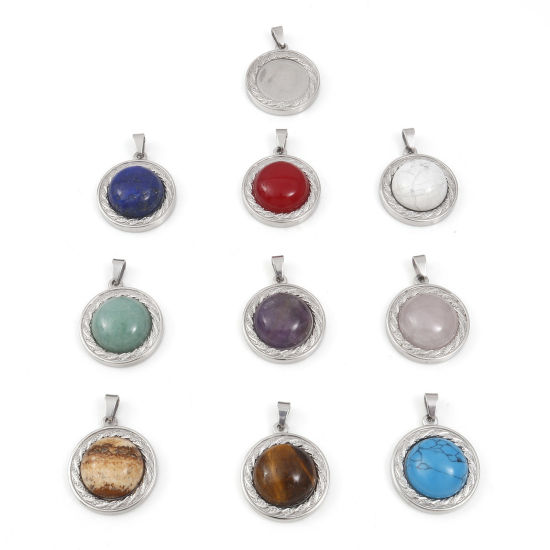 Picture of Gemstone Charms Silver Tone Round 30mm x 21.5mm