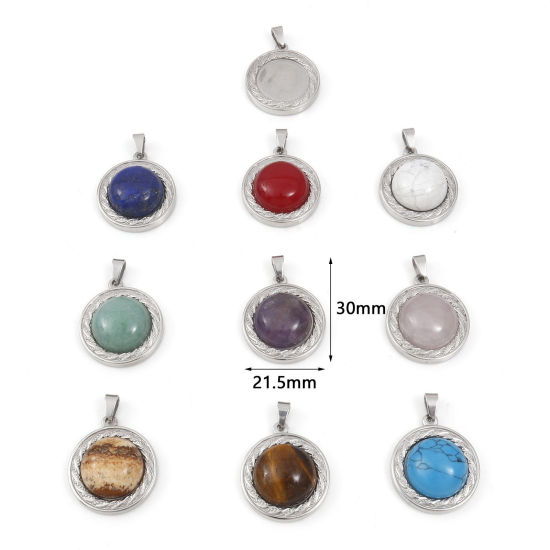 Image de Breloques en Gemme Rond Argent Mat 30mm x 21.5mm , 1 Pièce