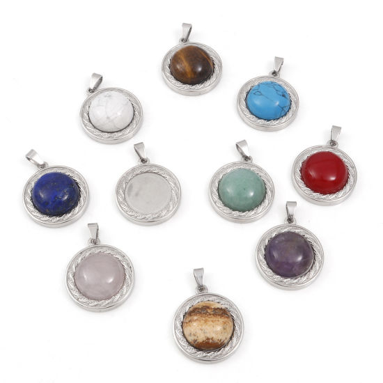 Picture of Gemstone Charms Silver Tone Round 30mm x 21.5mm