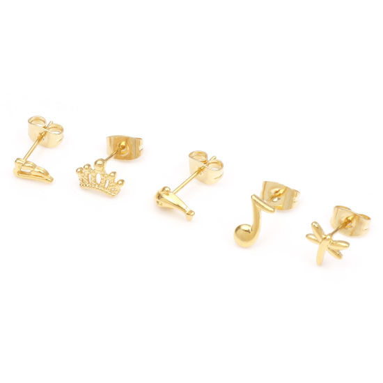 Picture of 304 Stainless Steel Stylish Ear Post Stud Earrings Gold Plated Wing Dolphin
