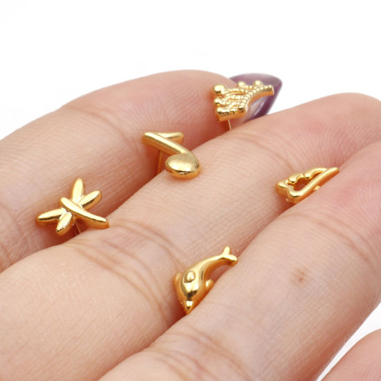 Picture of 304 Stainless Steel Stylish Ear Post Stud Earrings Gold Plated Wing Dolphin