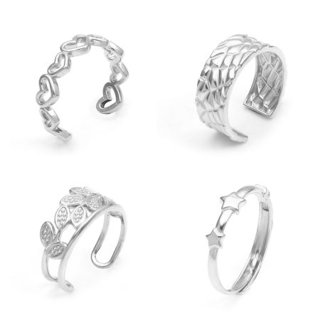 Picture of 304 Stainless Steel Stylish Open Rings Silver Tone Heart Branch