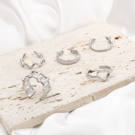 Immagine di 304 Acciaio Inossidabile Elegante Aperto Anello Tono Argento Onda 1 Pz