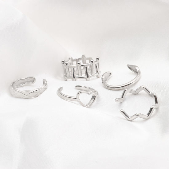 Immagine di 304 Acciaio Inossidabile Elegante Aperto Anello Tono Argento Onda 1 Pz