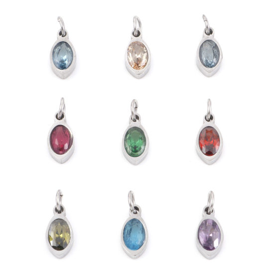 Изображение 304 Нержавеющая Сталь Подвески овальный Серебряный Тон Разноцветный Искусственный Циркон 13.5мм x 5мм, 1 ШТ