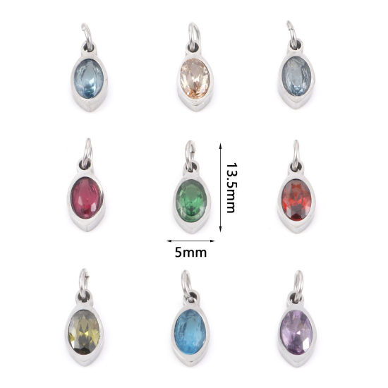 Изображение 304 Нержавеющая Сталь Подвески овальный Серебряный Тон Разноцветный Искусственный Циркон 13.5мм x 5мм, 1 ШТ