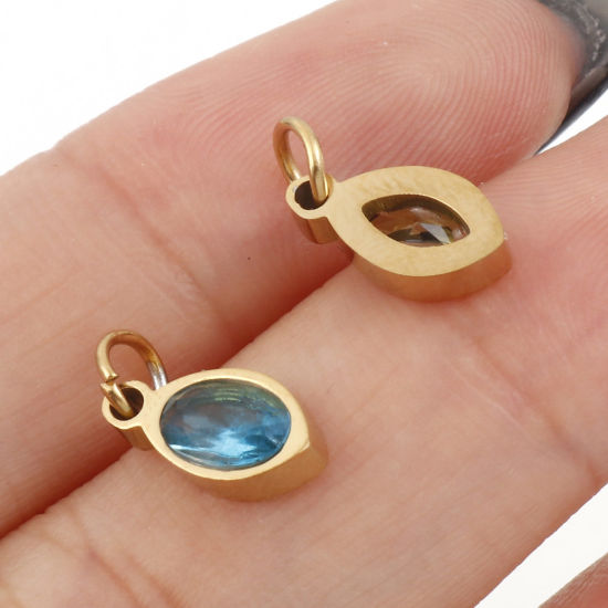 Изображение 304 Нержавеющая Сталь Подвески овальный Позолоченный Разноцветный Искусственный Циркон 13.5мм x 5мм, 1 ШТ