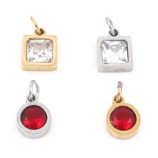 Изображение 304 Нержавеющая Сталь Подвески Круглые Квадратные Разноцветный Искусственный Циркон 11мм x 6мм, 1 ШТ