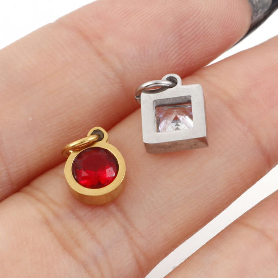 Изображение 304 Нержавеющая Сталь Подвески Круглые Квадратные Разноцветный Искусственный Циркон 11мм x 6мм, 1 ШТ