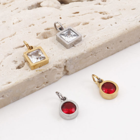 Изображение 304 Нержавеющая Сталь Подвески Круглые Квадратные Разноцветный Искусственный Циркон 11мм x 6мм, 1 ШТ