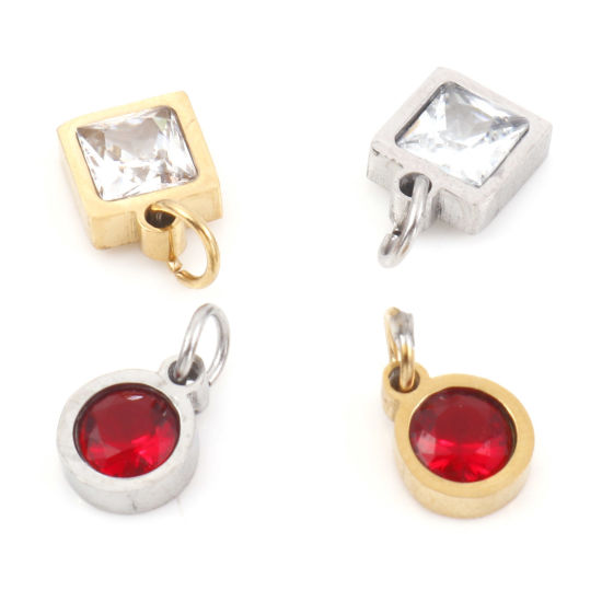 Изображение 304 Нержавеющая Сталь Подвески Круглые Квадратные Разноцветный Искусственный Циркон 11мм x 6мм, 1 ШТ