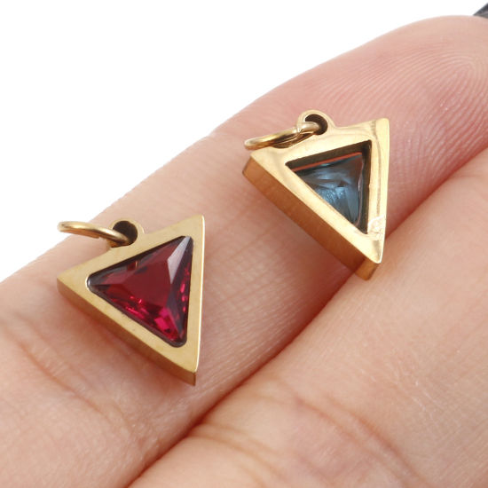 Изображение 304 Нержавеющая Сталь Подвески Треугольник Позолоченный Разноцветный Искусственный Циркон 14мм x 10мм, 1 ШТ