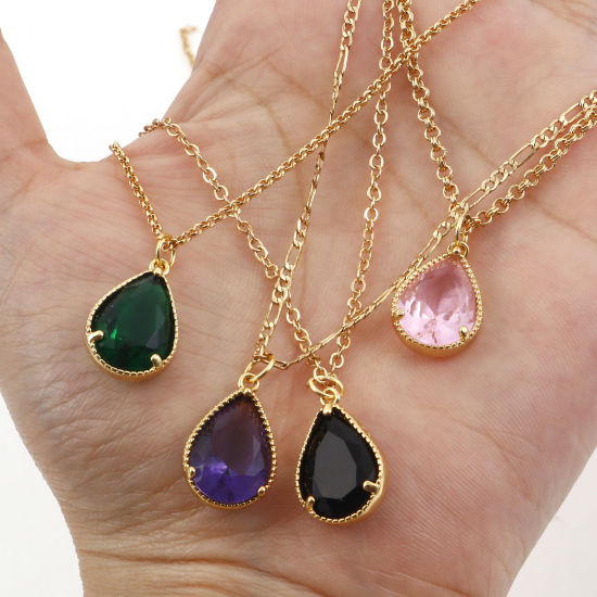 真鍮+ガラス チャーム 金メッキ 多色 滴 ドロップ 22mm x 12mm、 1 個 の画像