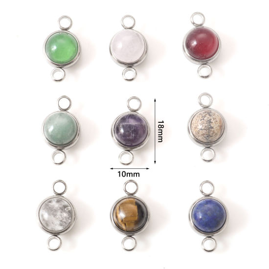 Picture of 304 Stainless Steel & Gemstone Connectors Silver Tone Multicolor Round 18mm x 10mm