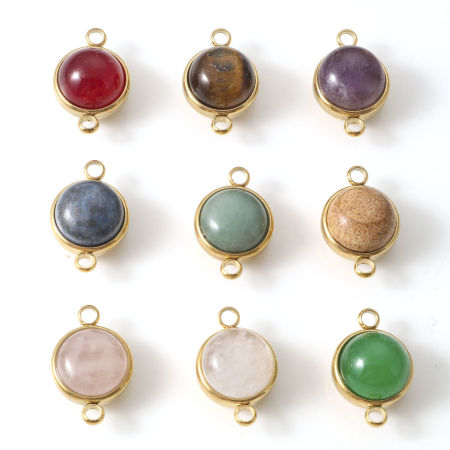 Image de 1 Pièce Connecteurs Pendentifs Breloques en Gemme Placage sous Vide Doré Multicolore Rond 22mm x 14mm