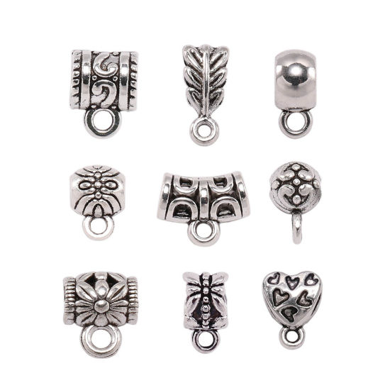 Zinc Based Alloy Bail Beads Antique Silver Color Carved Pattern 20 PCs の画像