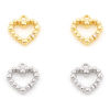 Picture of Brass Valentine's Day Charms Heart Real Gold Plated Micro Pave Clear Cubic Zirconia 12mm x 11mm