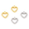 Picture of Brass Valentine's Day Charms Heart Real Gold Plated Micro Pave Clear Cubic Zirconia 12mm x 11mm