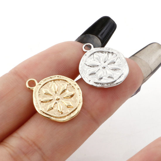 Изображение Латунь Подвески Круглые настоящее золото с покрытием Цветок 17мм x 14мм, 2 ШТ