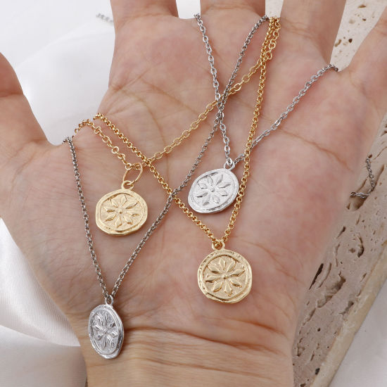 Изображение Латунь Подвески Круглые настоящее золото с покрытием Цветок 17мм x 14мм, 2 ШТ