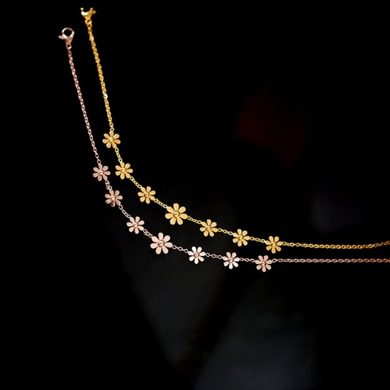 Image de Chaînes de Cheville Élégant en 304 Acier Inoxydable Chaînes Multicolore Marguerite 21cm long, 1 Pièce