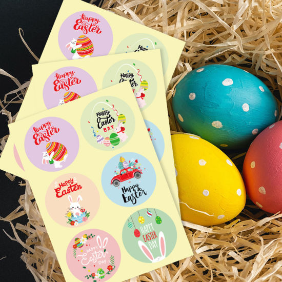 Picture of Paper Easter Day DIY Scrapbook Deco Stickers Multicolor Rabbit 3.5mm Dia.