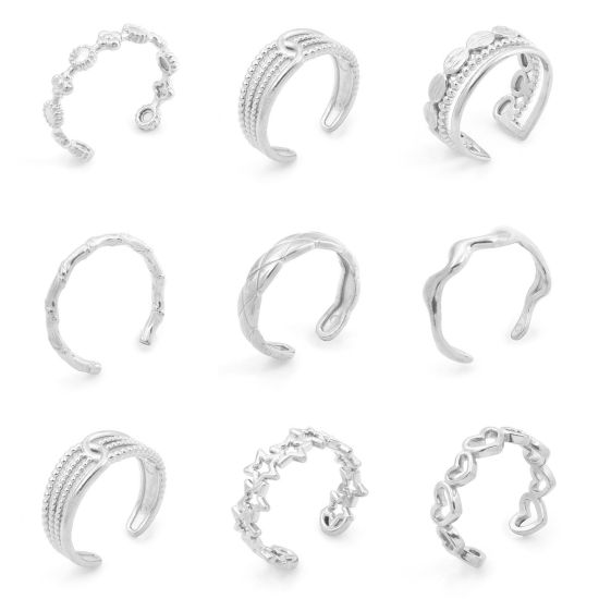 Image de Bagues Ouvert Ajoustable en 304 Acier Inoxydable Argent Mat 1 Pièce